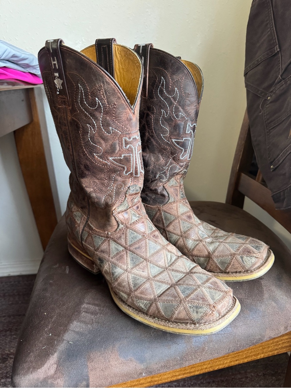 Tin Haul Brown Quilted & Stitched Flame Cowboy Boots
